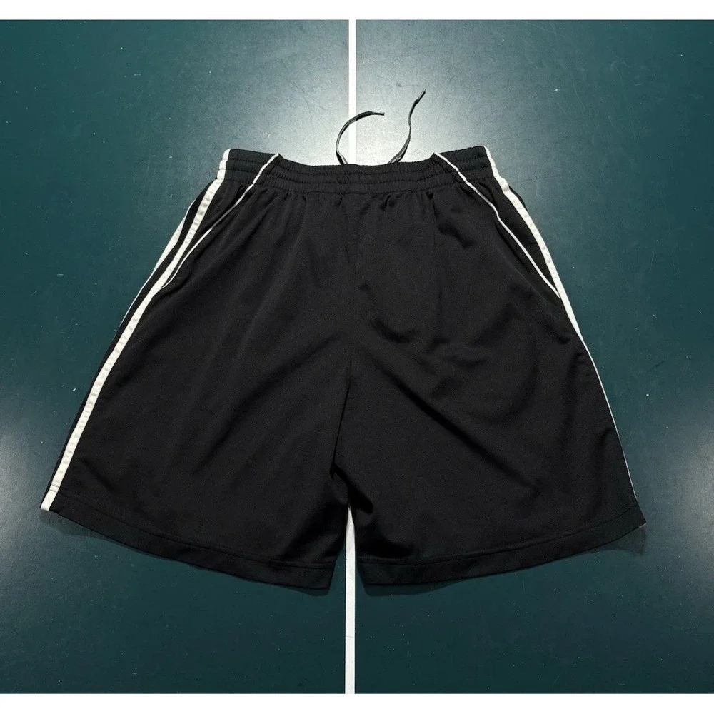 Vintage Adidas Shorts Black Soccer Running Men's Medium White Striped Y2K